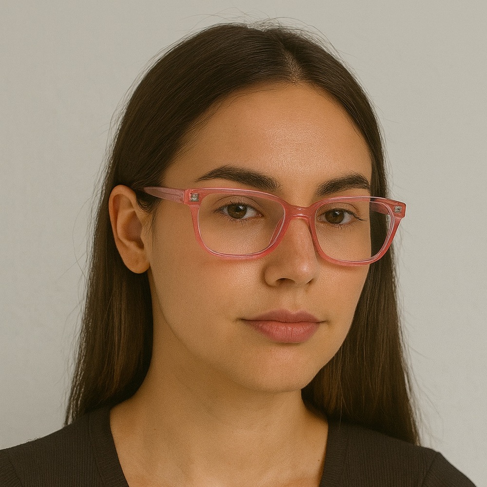 Women’s Pink Transparent Frame Rectangular Eyegla… - image 1